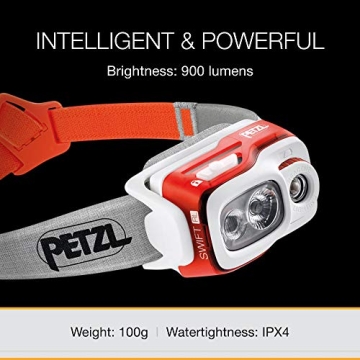 Petzl Swift RL Headlamp with 900 Lumens & Auto Brightness
