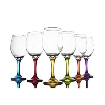 Trinkware Colored Stem Wine Glasses Set of 6 - Multi Yellow, Orange, Purple, Blue, Red, Green - Fun ...