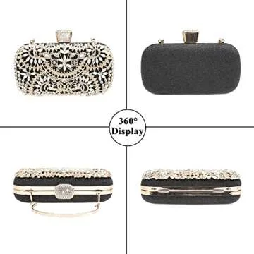 DA BODAN Womens Sparkly Rhinestone Crystal Clutch Bag Glitter Sequin Bridal Purse Evening Handbag for Wedding Party Prom