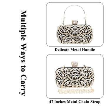 DA BODAN Womens Sparkly Rhinestone Crystal Clutch Bag Glitter Sequin Bridal Purse Evening Handbag for Wedding Party Prom