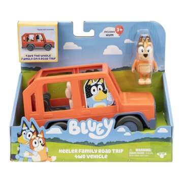 Bluey Heeler Family Road Trip 4WD Vehicle, Includes Articulated Chilli Figure, with Open Roof to Easily Fit 4 Figures Inside, Ideal for All 2.5 Inch Figures (Sold Separately)