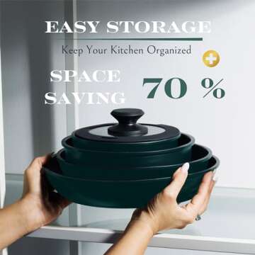 Moss & Stone 10 Pcs Blue Pots And Pans Set Removable Handle, Induction Cookware Set, Stackable Pots And Pans Set Dishwasher Safe, Detachable Handle Pots And Pans, Camping Cookware Set Non Stick