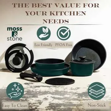 Moss & Stone 10 Pcs Blue Pots And Pans Set Removable Handle, Induction Cookware Set, Stackable Pots And Pans Set Dishwasher Safe, Detachable Handle Pots And Pans, Camping Cookware Set Non Stick