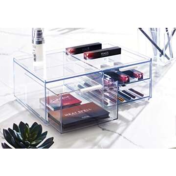 iDesign The Sarah Tanno Collection Wide Plastic Cosmetic Drawer Organizer, Clear
