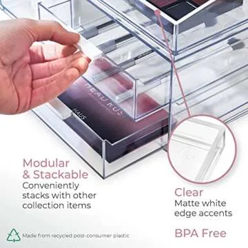 iDesign The Sarah Tanno Collection Wide Plastic Cosmetic Drawer Organizer, Clear