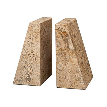Modern Wedge Marble Bookends – Hand Carved, Polished Stone Bookends w/Non-Slip Rubber Pads – Lig...
