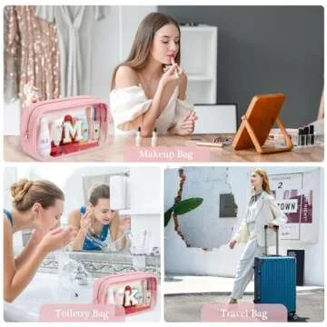 YOOLIFE Birthday Gifts for Kids | Travel Clear Makeup Bag Toiletry Bag, Make up Bag Waterproof Toiletry Bags Cosmetic Bag Preppy Stuff Personalized Pink Mother Girlfriend Wife Gifts Letter S