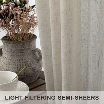 Pitalk Living Room Curtains 105 Inch Length 2 Panels Set Back Tab Beige Linen Sheer Curtains Extra long Custom Farm House Lightweight Semi Privacy Light Filtering Curtains for Patio Sliding Glass Door