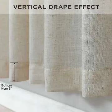 Pitalk Living Room Curtains 105 Inch Length 2 Panels Set Back Tab Beige Linen Sheer Curtains Extra long Custom Farm House Lightweight Semi Privacy Light Filtering Curtains for Patio Sliding Glass Door