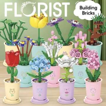 Liberty Imports 12 Pack Mini Flower Botanical Building Block Collection, Creative Flower Plant Toy S...