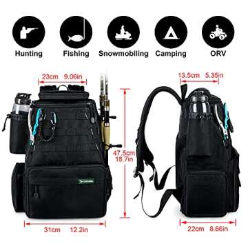 Rodeel Fishing Tackle Backpack 2 Fishing Rod Holders with 4 Tackle Boxes, Large Storage,Backpack for...