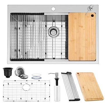 Herogo 33x22 Inch Drop In Kitchen Sink - Handmade Stainless Steel Workstation with Accessories