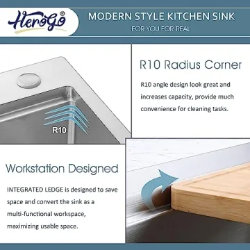 33x22 Inch Drop In Kitchen Sink by Herogo - Durable & Stylish