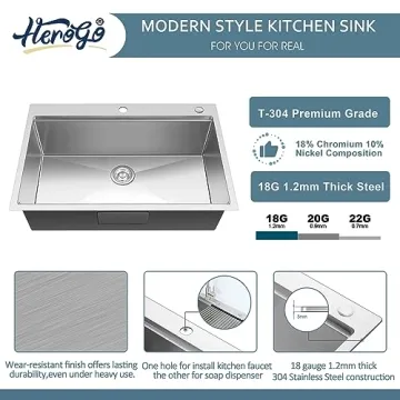33x22 Inch Drop In Kitchen Sink by Herogo - Durable & Stylish