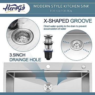 33x22 Inch Drop In Kitchen Sink by Herogo - Durable & Stylish