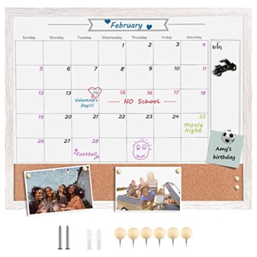 TORASO Whiteboard Calendar, Magnetic Surface Combination Dry Erase White Board & Bulletin Board, Whi...