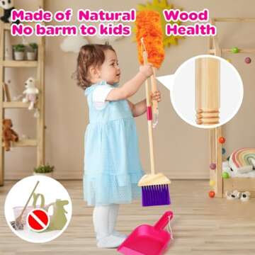 Gadhra Wooden Toy Cleaning Set ,8Pcs Kids Cleaning Set, Includes Broom, Dustpan, Brush, Mop, Duster,...