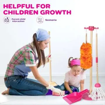 Gadhra Wooden Toy Cleaning Set ,8Pcs Kids Cleaning Set, Includes Broom, Dustpan, Brush, Mop, Duster, Sponge, Rag and Hanging Stand, Pretend Play Children House Cleaning Toys for Toddlers