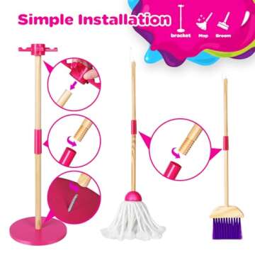 Gadhra Wooden Toy Cleaning Set ,8Pcs Kids Cleaning Set, Includes Broom, Dustpan, Brush, Mop, Duster, Sponge, Rag and Hanging Stand, Pretend Play Children House Cleaning Toys for Toddlers