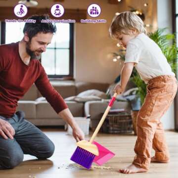 Gadhra Wooden Toy Cleaning Set ,8Pcs Kids Cleaning Set, Includes Broom, Dustpan, Brush, Mop, Duster, Sponge, Rag and Hanging Stand, Pretend Play Children House Cleaning Toys for Toddlers