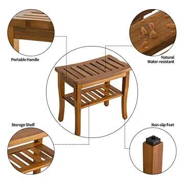 VaeFae Teak Shower Bench with Storage and Smooth Design