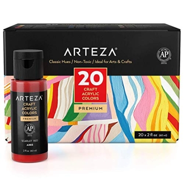 Arteza Craft Acrylic Paint Set of 20 Classic Colors - Quick Dry & Versatile for Art Projects