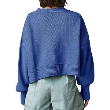 Saodimallsu Cropped Sweaters for Women Oversized Batwing Long Sleeve Crew Neck Fall Crop Top Pullover Sweater Blue