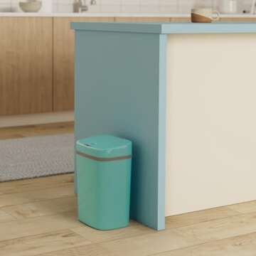 Ninestars, 3 Gal, Teal Blue DZT-12-5TB Bedroom or Bathroom Automatic Touchless Infrared Motion Sensor Trash Can, 12 L, ABS Plastic (Rectangular, Trashcan