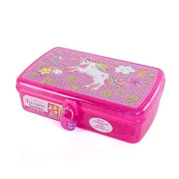 Hot Focus Treasure School Box with Lock – Unicorn Girls Pencil Case Box Includes Pencils, Notepad and Stickers