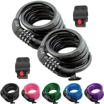 Lumintrail 4-Foot Combination Cable Lock - Heavy Duty Anti-Theft Security (2 Pack, Black)