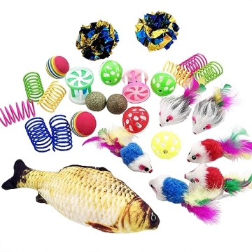 QUVOVID Cat Toys 27 Packs Combo Set, Catnip Fish, Balls & Plush Mice