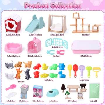 Lorfancy Cat Sandbox Toys Kids Play Sand Kit Toddler Sensory Bin Toy 2.2lbs Sand Pet Cat Figures Car...