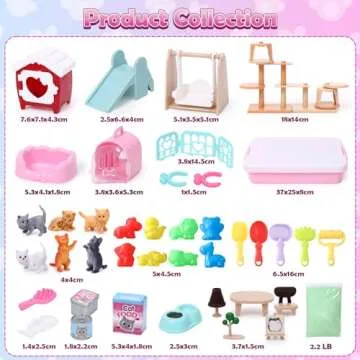 Lorfancy Cat Sandbox Toys Kids Play Sand Kit Toddler Sensory Bin Toy 2.2lbs Sand Pet Cat Figures Car...