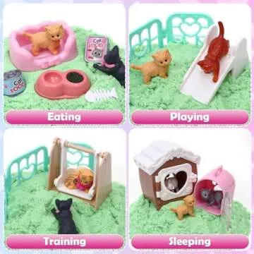 Lorfancy Cat Sandbox Toys Kids Play Sand Kit Toddler Sensory Bin Toy 2.2lbs Sand Pet Cat Figures Care Role Pretend Play Beach Toy Birthday Gift for Girls Boys 3 4 5 6 7 8 Years Old