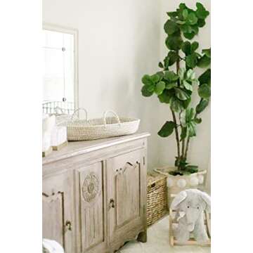 Baby Changing Basket by Woven Baby | Changing Basket for Baby Made of Seagrass | Comes with 2 Pcs. Washable Basket Changing Pad | Changing Basket Table Topper for Nursery | Changing Pad Basket