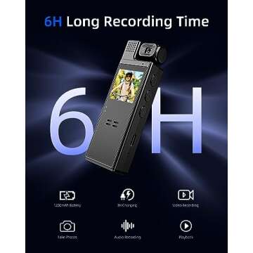 VIDCASTIVE 64G Body Camera with Video Recording, 1080P HD Police Body Worn Cam with 180° Rotatable Lens, Night Vision, and 6 Hours Battery Life for Daily Records, Delivery/Serving Jobs