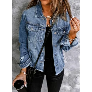 EVALESS Women's Ripped Denim Jacket for All Seasons