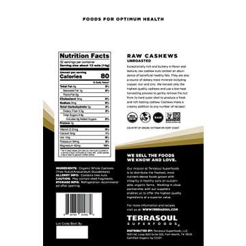 Terrasoul Superfoods Organic Raw Cashews, 16 Oz, Premium Quality for Snacking, Baking, and Culinary ...