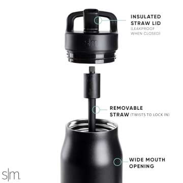 Simple Modern Water Bottle with Straw lid | Insulated Stainless Steel Thermos | Reusable Travel Wate...