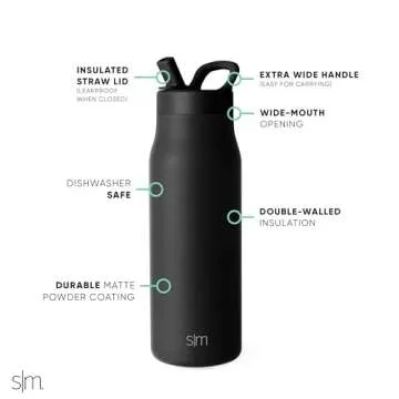Simple Modern Water Bottle with Straw lid | Insulated Stainless Steel Thermos | Reusable Travel Water Bottles for Gym & Sports | Leak Proof & BPA Free | Mesa Collection | 34oz, Midnight Black