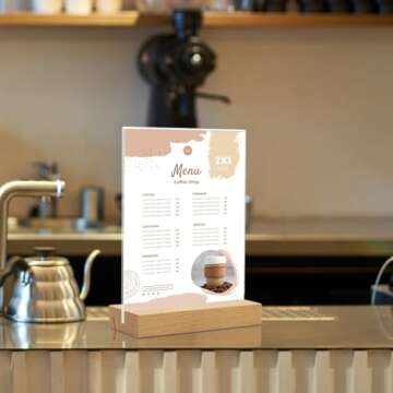 TONICE 8.5 x 11 Acrylic Sign Holder with Wood Base 3 Pack L/T Shape Vertical or Slant Back Display for Wedding, Restaurant, Store, Office, Hotel