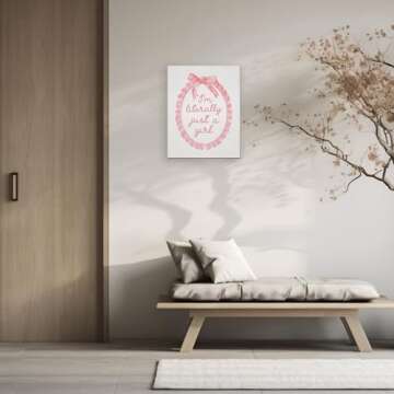 Laveliabel Coquette Pink Bow Canvas Wall Art - 11x14 Inch Framed Pink Girly Decor