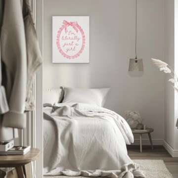 Laveliabel Coquette Pink Bow Canvas Wall Art for Girls