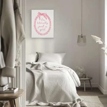 Laveliabel Coquette Pink Bow Canvas Wall Art for Girls