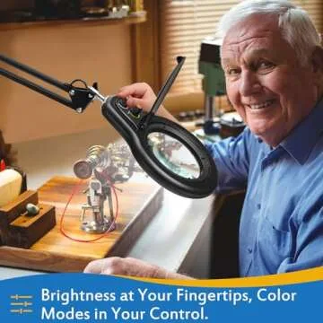 10X Large Magnifying Glass with Light and Stand, Dual Mechanical Knob Stepless Dimmable Lighted Magnifier, Real Glass Lens Desk Lamp with Light, Adjustable Swing Arm Clamp Light Hands Free for Crafts