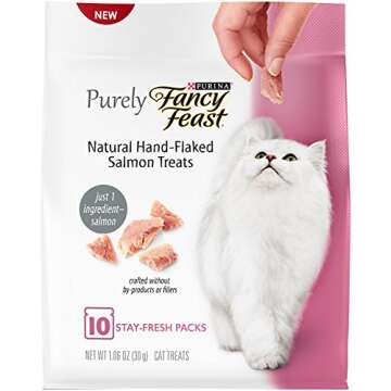 Fancy Feast Cat Treats - Natural Hand-Flaked Salmon Treats - 10 Count Treats Per Pouch - Pack of 4 P...