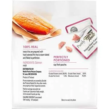 Fancy Feast Cat Treats - Natural Hand-Flaked Salmon Treats - 10 Count Treats Per Pouch - Pack of 4 Pouches
