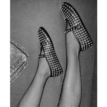 Rhinestone Ballet Flats for Women Sparkly Crystals Ballerina Flats Buckle Strap Mary Jane Flats Blac...