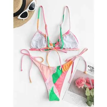 ZAFUL Womens High Cut Thong Bikini Set Swimsuits Cami String Sexy Bathing Suit
