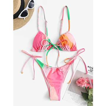 ZAFUL Womens High Cut Thong Bikini Set Swimsuits Cami String Sexy Bathing Suit